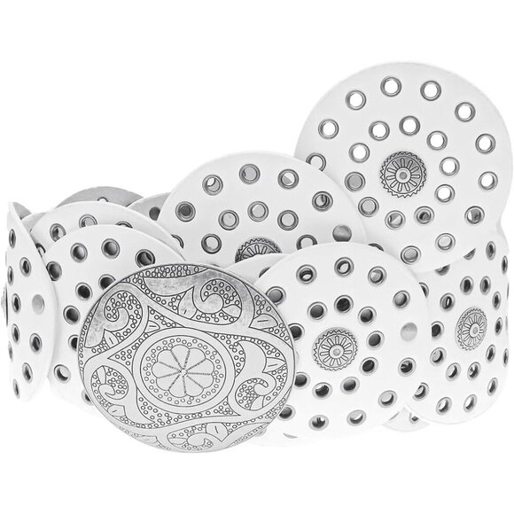 Wide Disc Belt Women Leather Western Boho Casual Dress Waist Accessory - Picture 4 of 6